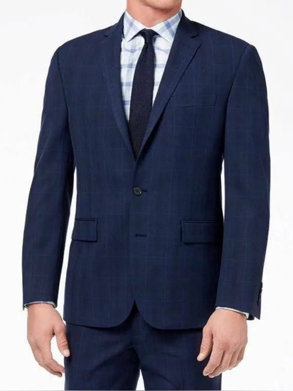 Men's Navy Blue Windowpane Check Suit
